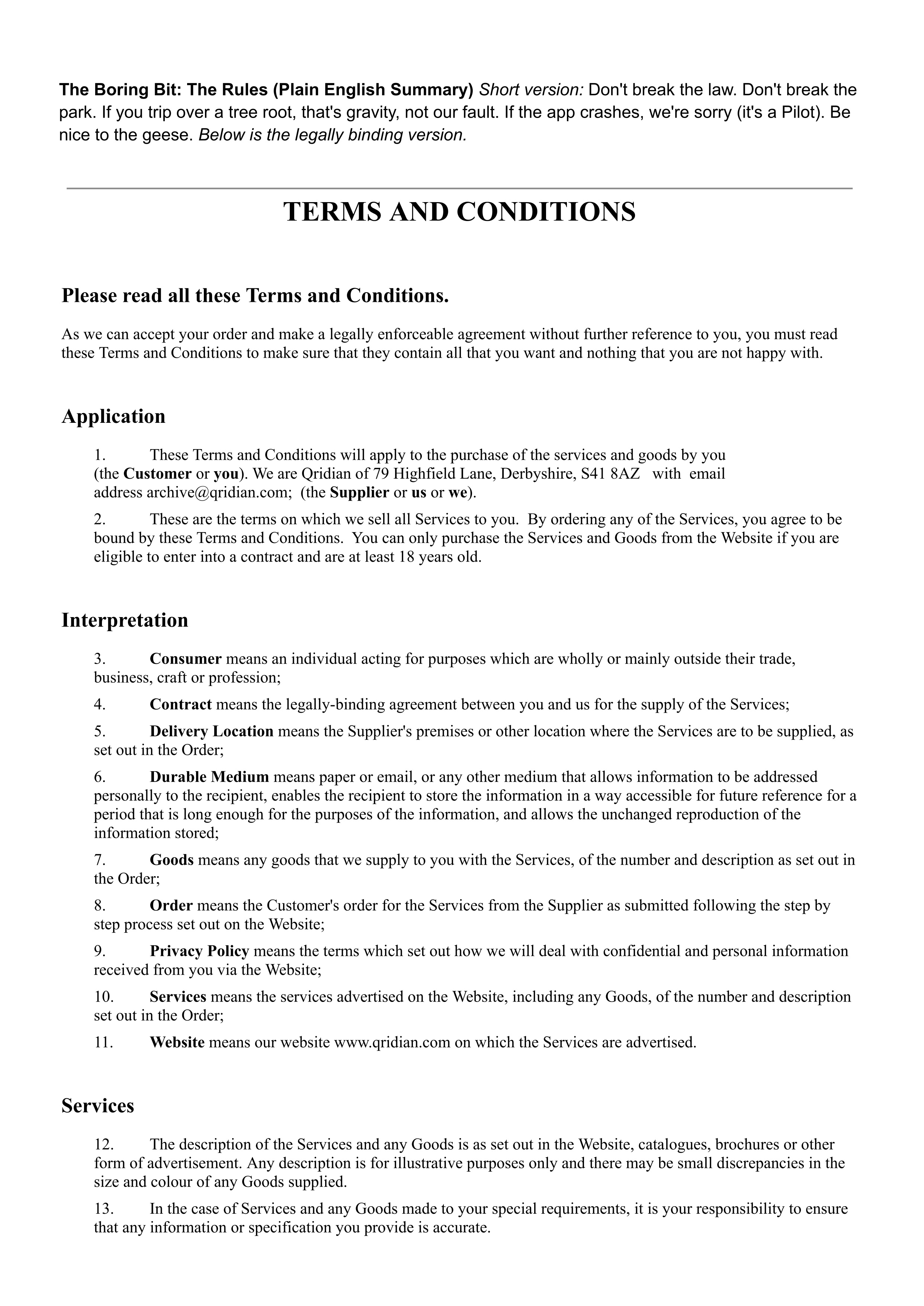 QRidian Terms and Conditions Page 1